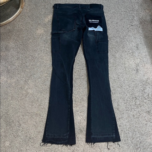 Valabasas Alpha Stacked Flare Bootcut Cargo Utility Distressed Jean Black 30 - Picture 5 of 8
